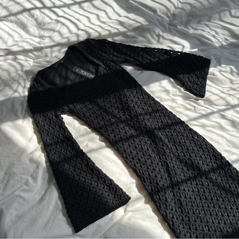 TOCCIN Black Crochet Midi Dress
